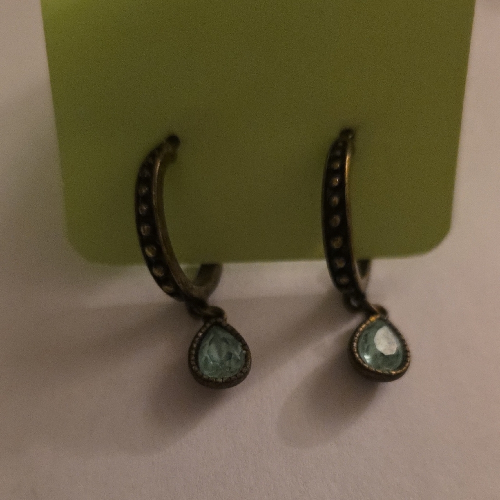 Vintage Teardrop Earrings with Blue Stone Accents